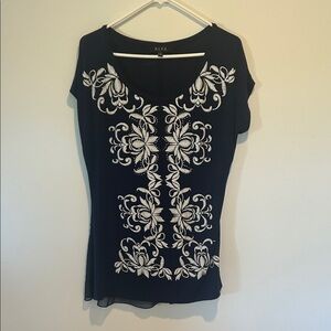 B.L.E.U. Black Top with White Floral Design